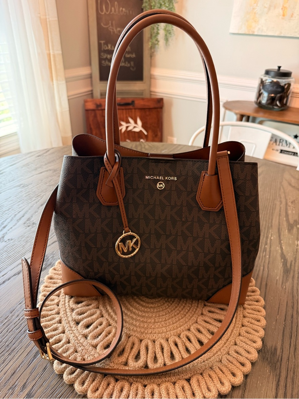 Michael Kors Mercer Gallery Medium Center Zip MK Logo Tote Bag Brown - Picture 11 of 11